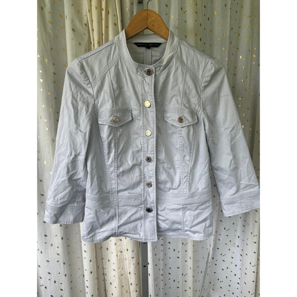 White House Black Market Women's Stretch Denim Peplum Cargo Utility Jacket 8 - Picture 2 of 6